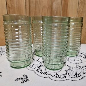4 Anchor Hocking AG1-1 Green Iced Tea Glasses 16oz Vintage MCM Post Modern